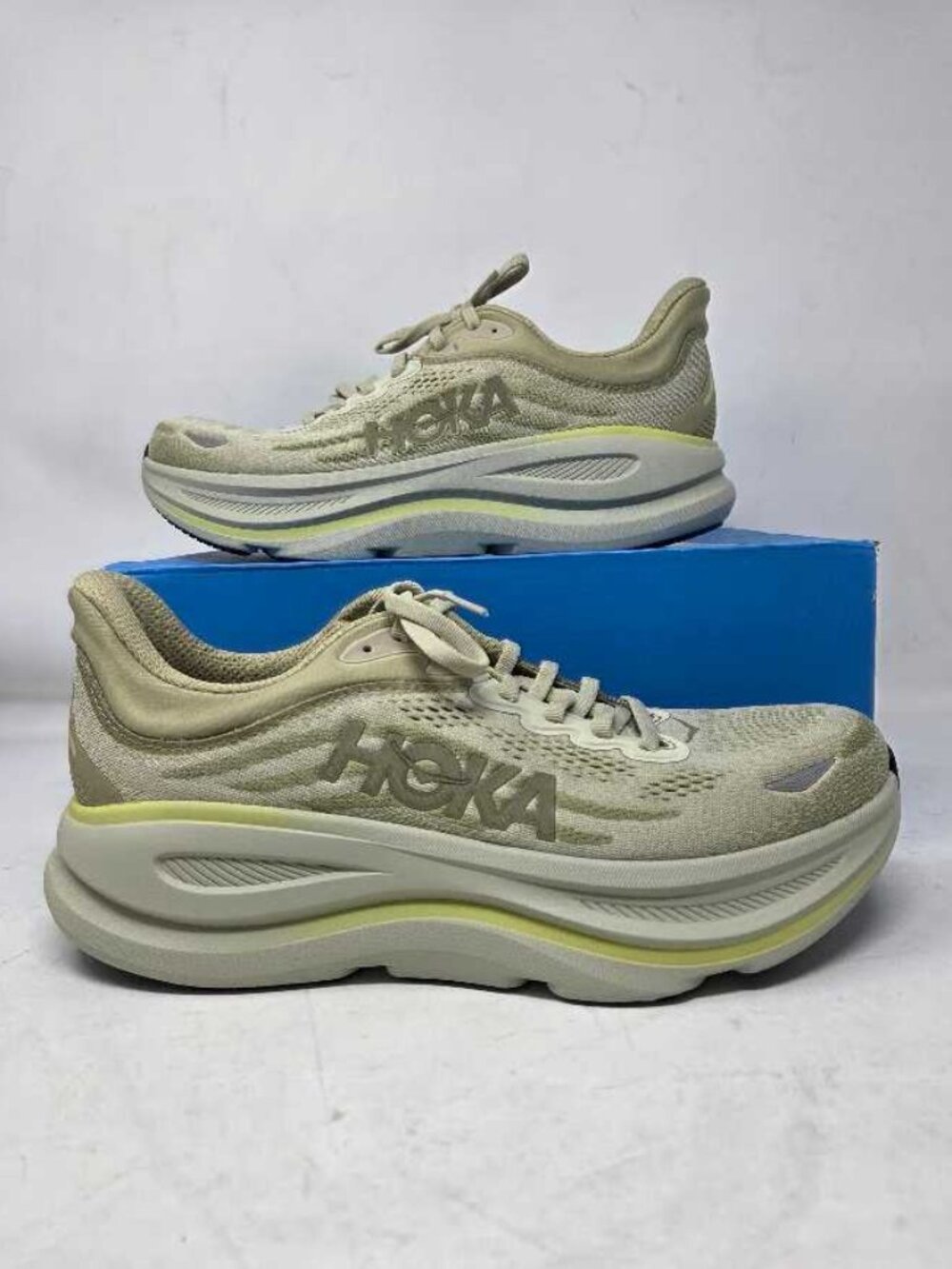 New men's 10 Hoka Bondi 9 Grassland Oyster Mushroom running sneakers 1162011